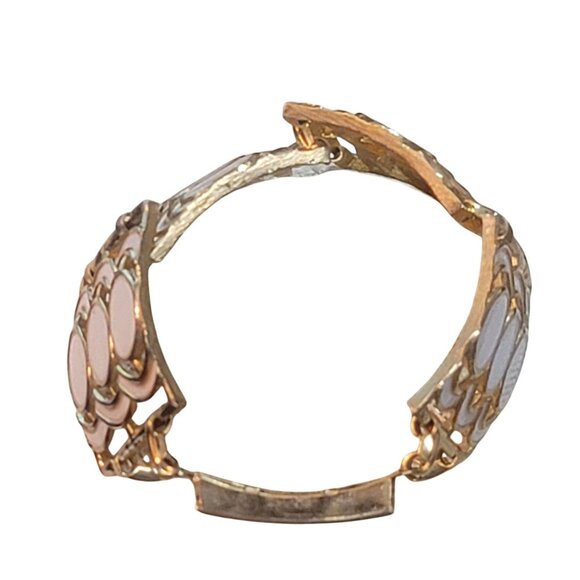 Vintage Gold White Enamel Link Bracelet Retro Geometric Design Bold Statement - Picture 7 of 7